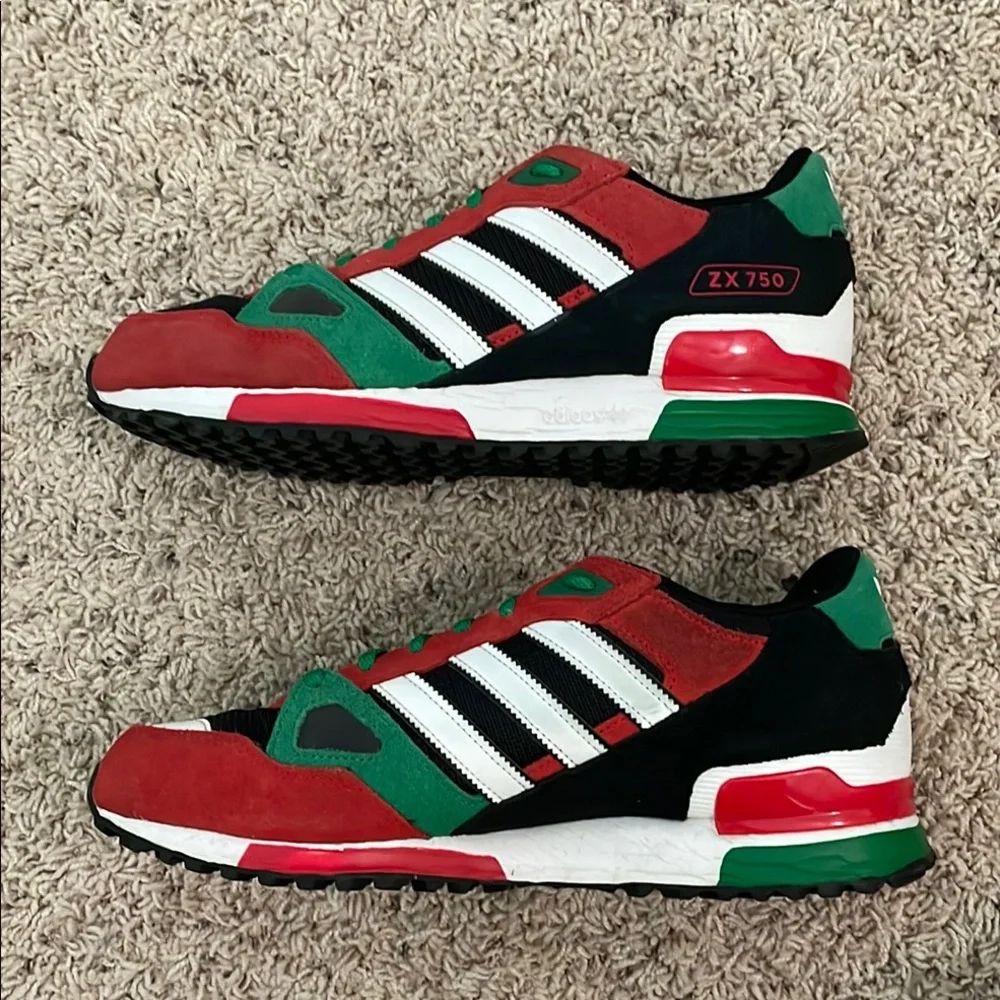 Adidas ZX750 Retro Red and Green Sneakers with Suede Mesh - Picture 3 of 9